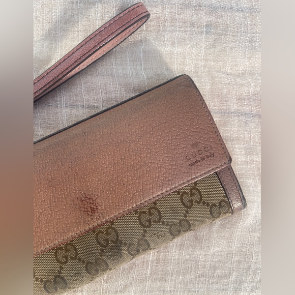 Gucci leather canvas wristlet wallet rare pink monogram bag clutch vintage - Picture 4 of 17